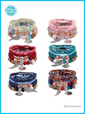 6-Piece Stackable Boho Bracelet Set Hypoallergenic Stretch Beaded